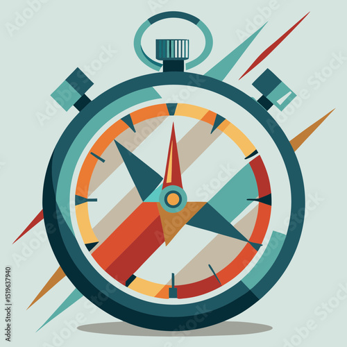 Stopwatch with dynamic arrows in colorful vector design
