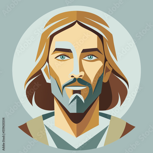 Religious man with long hair in spiritual flat illustration style