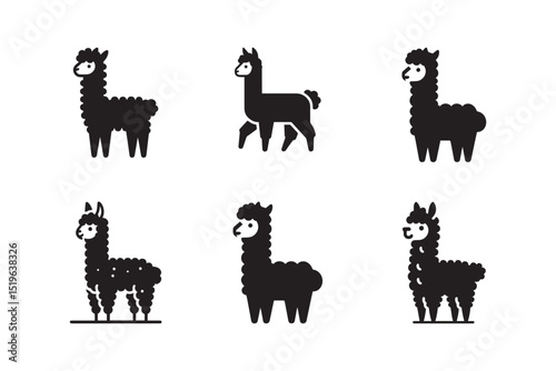 Set of alpaca silhouettes on white background. Alpaca animal vector icons