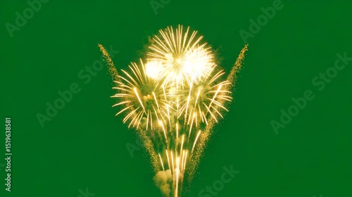 4K Fireworks Burst with Green Screen Isolated Background
