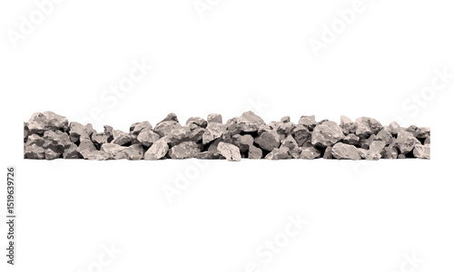 Rocks line, vector illustration, white background, pile of stones, side angle, natural stone, cutout, landscaping material, geology texture, rugged surface, mountain rock detail.