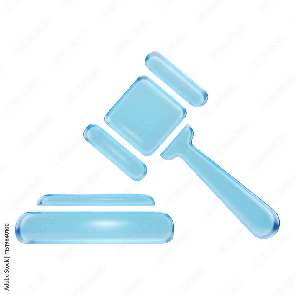 Fototapeta premium Blue Glass Gavel Icon Justice Law Legal Symbol