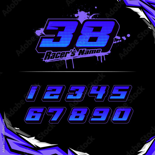 NUMBER RACING vector racing numbers for drag motorbikes and cars	