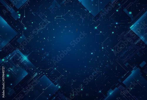 Digital Tech Backdrop Image, Abstract Geometry Shapes, Dark Blue And Neon Green Pattern Design. Suitable For Modern Technology Projects. Clean Design, Nice Shapes.