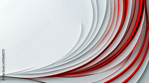 Minimal abstract composition with curved ultra-thin red lines on a white to light gray gradient background. Clean and modern flat layout design suitable for web interface and digital presentations