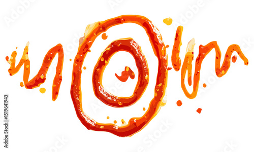 Chili sauce spiral on white background, top view, vector illustration, hot chili swirl, spicy food vector, sauce art, condiment design, fiery sauce, food preparation illustration.