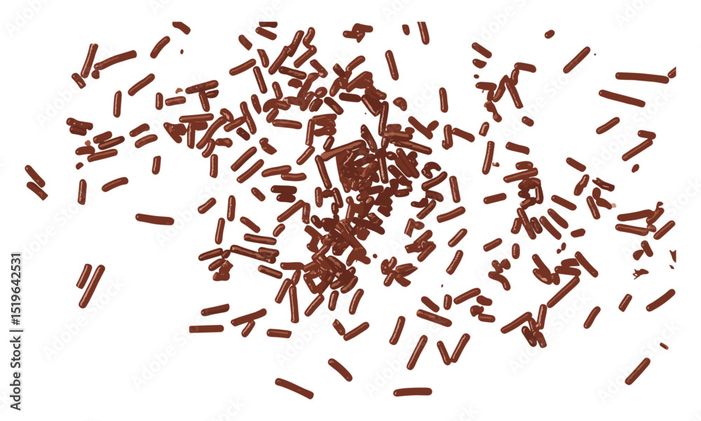 Granules scattered isolated on white, chocolate sprinkles pile, top view, vector illustration, sweet decoration, bakery topping, dessert sprinkles, food styling, chocolate art. Granules scattered isolated on white, chocolate sprinkles pile, top view, vector illustration, sweet decoration, bakery topping, dessert sprinkles, food styling, chocolate art.