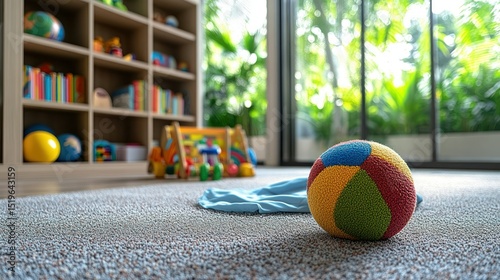Colorful playroom with toys and ball