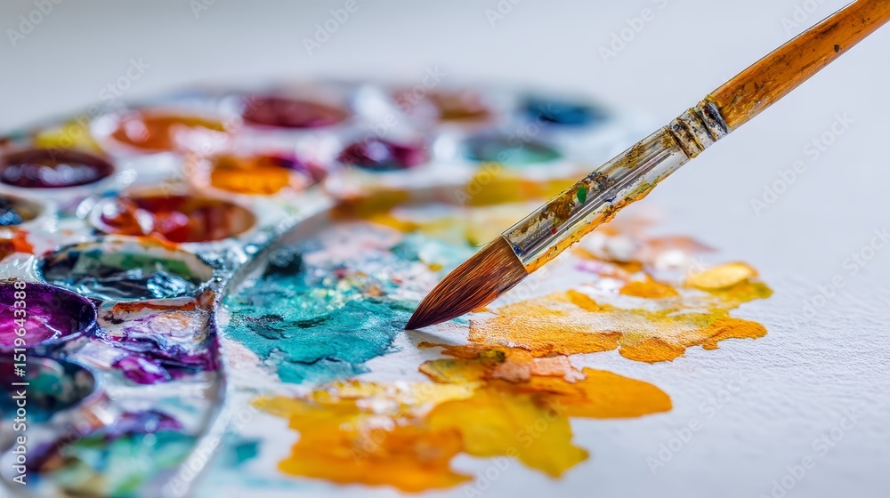 Obraz premium Vibrant hues and artistic strokes, closeup of paintbrush unleashing creativity