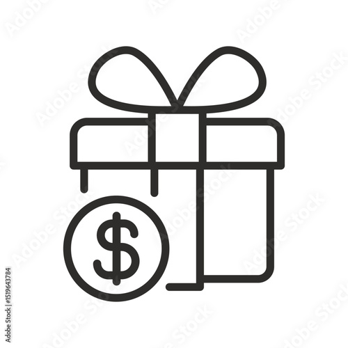 gift box with dollar icon,  loyalty program, money reward, bonus, thin line vector illustration eps10
