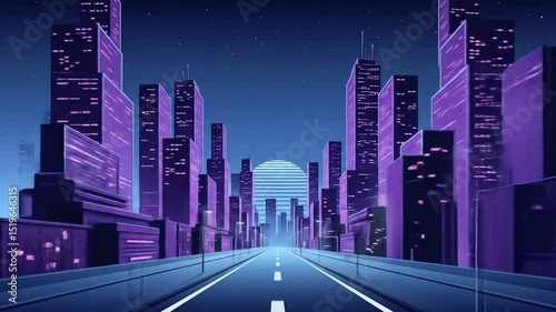 Driving Through Retro Cityscape at Night Synthwave Style Animation