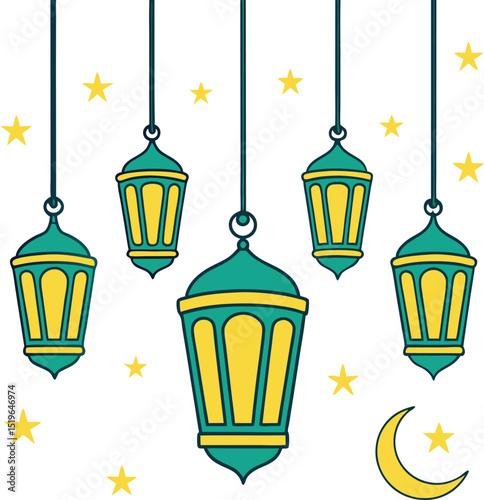 Ramadan kareem festive hanging lanterns and stars