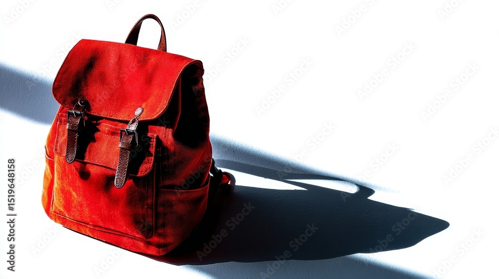 Naklejka premium Vibrant red backpack on white, stylish travel essential for modern adventures red