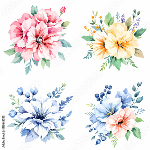 Elegant hand-painted floral clusters with delicate petals fresh greenery and subtle artistic shading