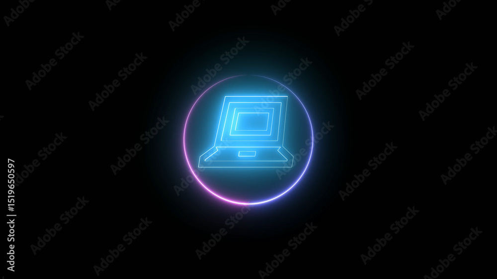 Futuristic Laptop Icon with Neon Glow and Minimalist Design on a Black Background This image Futuristic Laptop Icon with Neon Glow and Minimalist Design on a Black Background This image