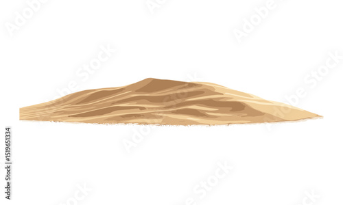 Isolated desert sand dune, side view, vector illustration, white background, sandy texture, nature landscape, dune design, dry terrain, natural environment.