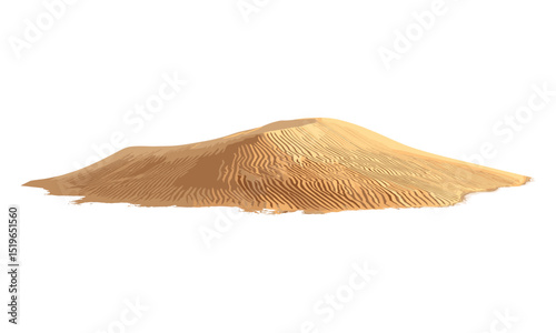 Desert sand pile, isolated dune on white, side view, vector illustration, realistic desert, sand texture, isolated background, nature scene, landscape vector, sandy dune.