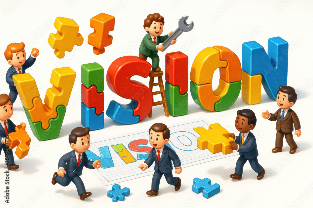 A collaborative effort builds vision as interlocking puzzle pieces and teamwork symbolize strategic planning and growth in business
