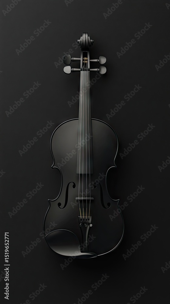 Fototapeta premium A polished, matte black violin against a deep black background