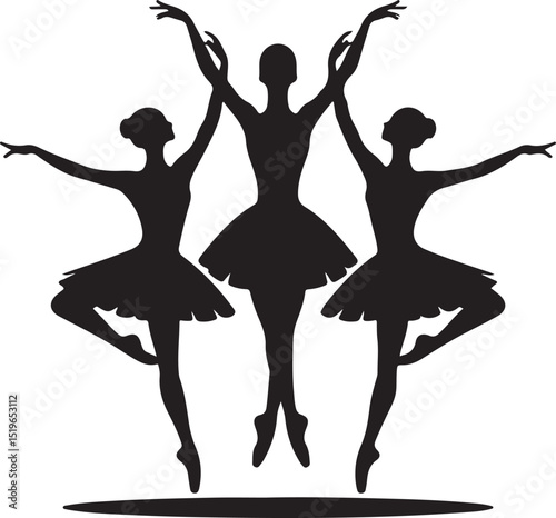 Black vector silhouette of a graceful ballet dancer woman posing in a dance