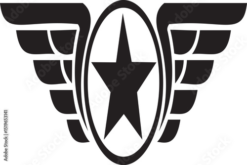 "A bold emblem featuring a star with wings, symbolizing freedom, achievement, and aspiration. This design is perfect for brands related to aviation, sports, or any venture that seeks to convey a sense