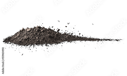 Dirt pile isolated on white background, soil, vector illustration, organic texture, earthy soil, nature, garden, outdoor dirt, land, brown soil, clean environment.