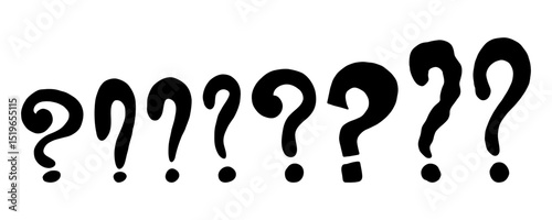 Hand drawn doodle question marks set. Doodle marker ask point. Punctuation ask marks. Black vector illustration isolated on white background.