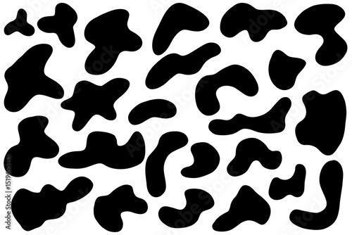 Organic nature spot blob shape, abstract amoeba spot, irregular fluid element set. Simple flat abstract splodge graphic design element. Vector illustration isolated on white background.