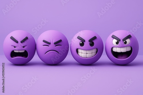 Purple 3D Emoji Faces Set Angry Mood Expressions Illustration Digital Art Graphic Design Resource for Social Media Post Purple Background  Vector Illustration Design Element Sad Mad Icon Cute Image   