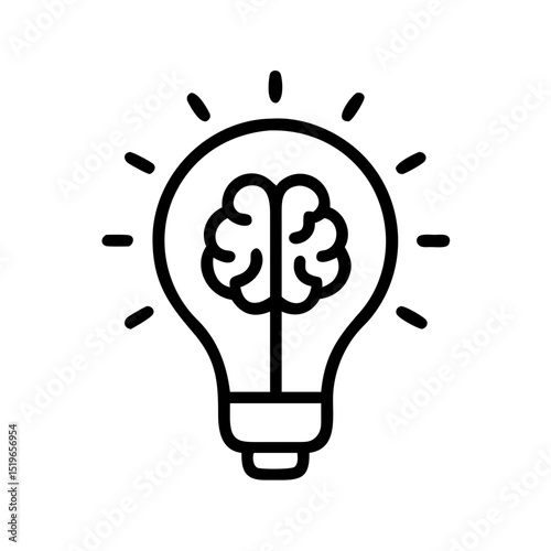 A lightbulb containing a brain with radiating light lines represents a bright idea concept of mind 100