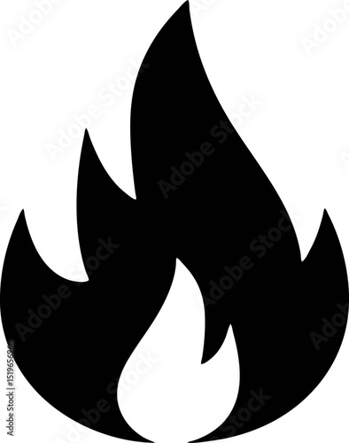 A simple black silhouette of a flame with pointed tips on a white background