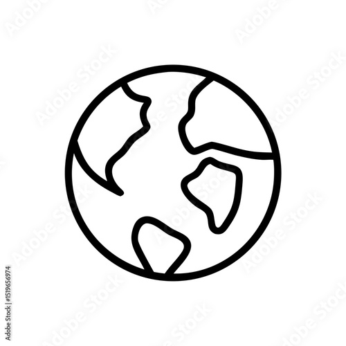 A simple outline drawing of a globe with continents displayed in black and white coloring style design