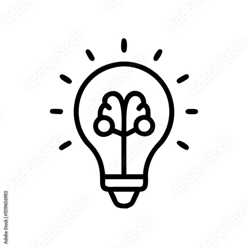 A lightbulb containing a brain shape with radiating lines indicating an idea or creative thought process