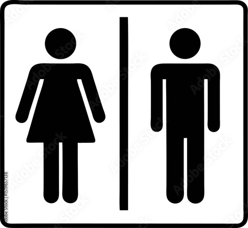 Black and white restroom sign with male and female figures in silhouette form
