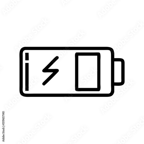 A simple depiction of a charging device with a lightning bolt and a rectangular indicator shown fully charged
