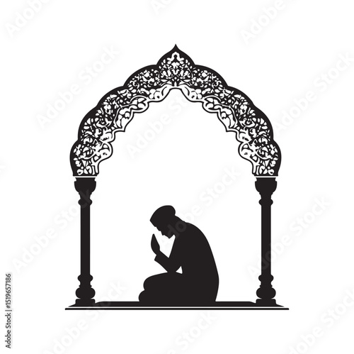 Vector illustration of a man praying devoutly, designed as an ornament for Eid Mubarak greeting cards