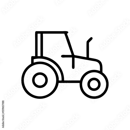 Simple graphic representation of a farm vehicle with large tires and a cabin outlined in black lines