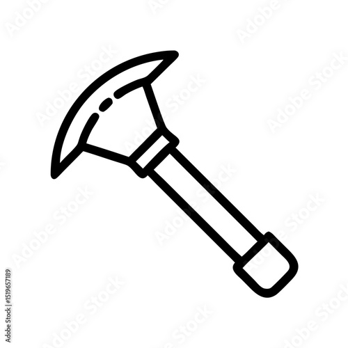 Simple graphic showing a black outline of a pickaxe tool with a handle on a white background design