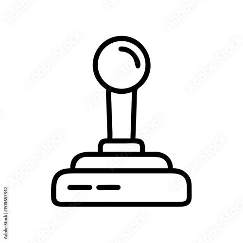 A simple graphic of a classic arcade joystick with a round handle and a rectangular base design element