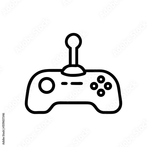 A single black outline of a joystick device with buttons and a stick on a white plain background