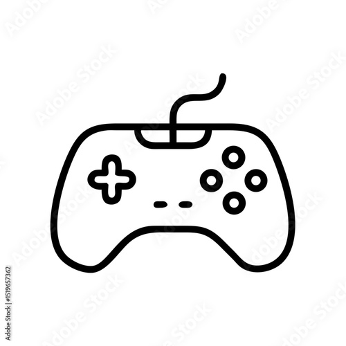 A simple outline drawing of a wired gamepad with a directional pad and four round buttons is shown