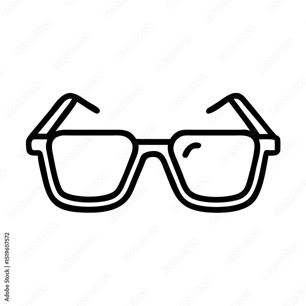 Fototapeta premium A simple line drawing of eyeglasses with a thick frame and temple arms on a plain white background design