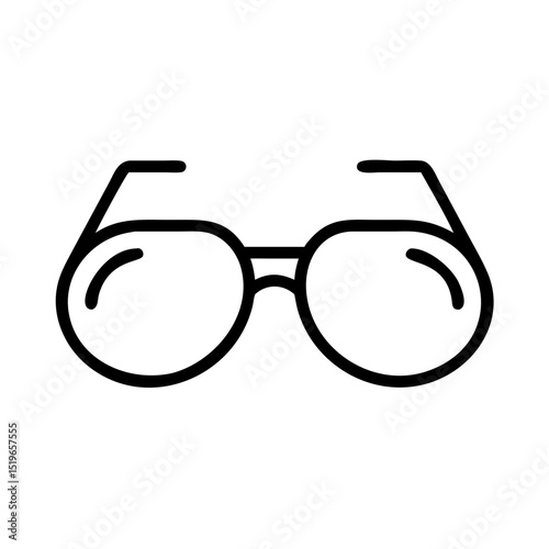 A simple graphic showing a pair of round spectacles with thick frames and temple arms design element