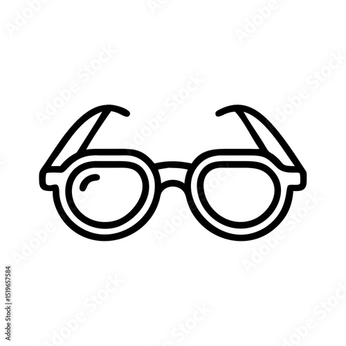 A simple graphic of a pair of spectacles with thick frames and round lenses in black outline form