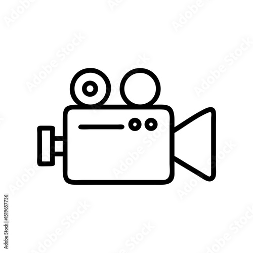 Simple line art showing an old fashioned film camera with two reels on the top side of it