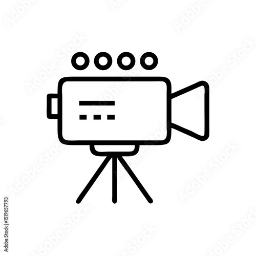 A simplistic graphic of a film camera on a tripod with a spotlight array on top depicted in outline
