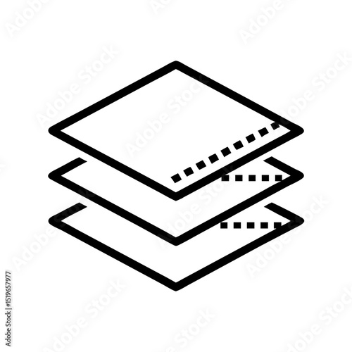 Three stacked square shapes with dashed lines indicating a layered design concept representation