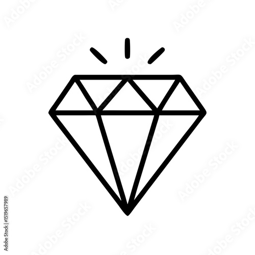 A simple graphic shows a sparkling gem with facets and radiating light lines on a white background