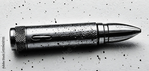 Bullet casing with gritty stipple texture and smeared photocopy shadows
 photo