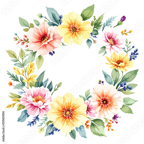 Watercolor Floral Wreath, Summer Wreath Clipart Watercolor, Pastel Pink Flowers Wedding Clipart Wild Floral Clipart